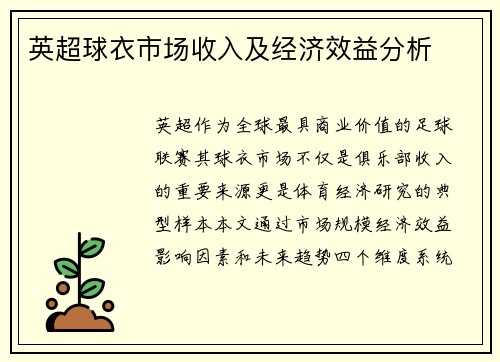 英超球衣市场收入及经济效益分析