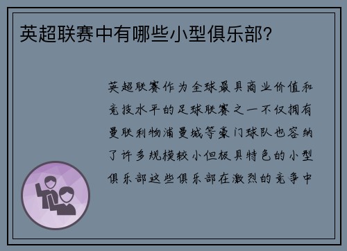 英超联赛中有哪些小型俱乐部？